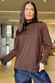 Essential Body Stretch Cotton Ruffle Neck Layering Top Chocolate - 